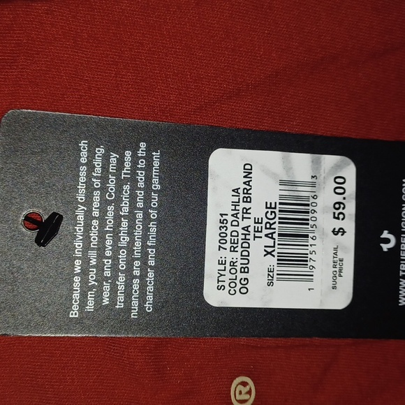 True Religion OG Buddah T-Shirt Color-Red Size-XL NWT - Picture 5 of 5
